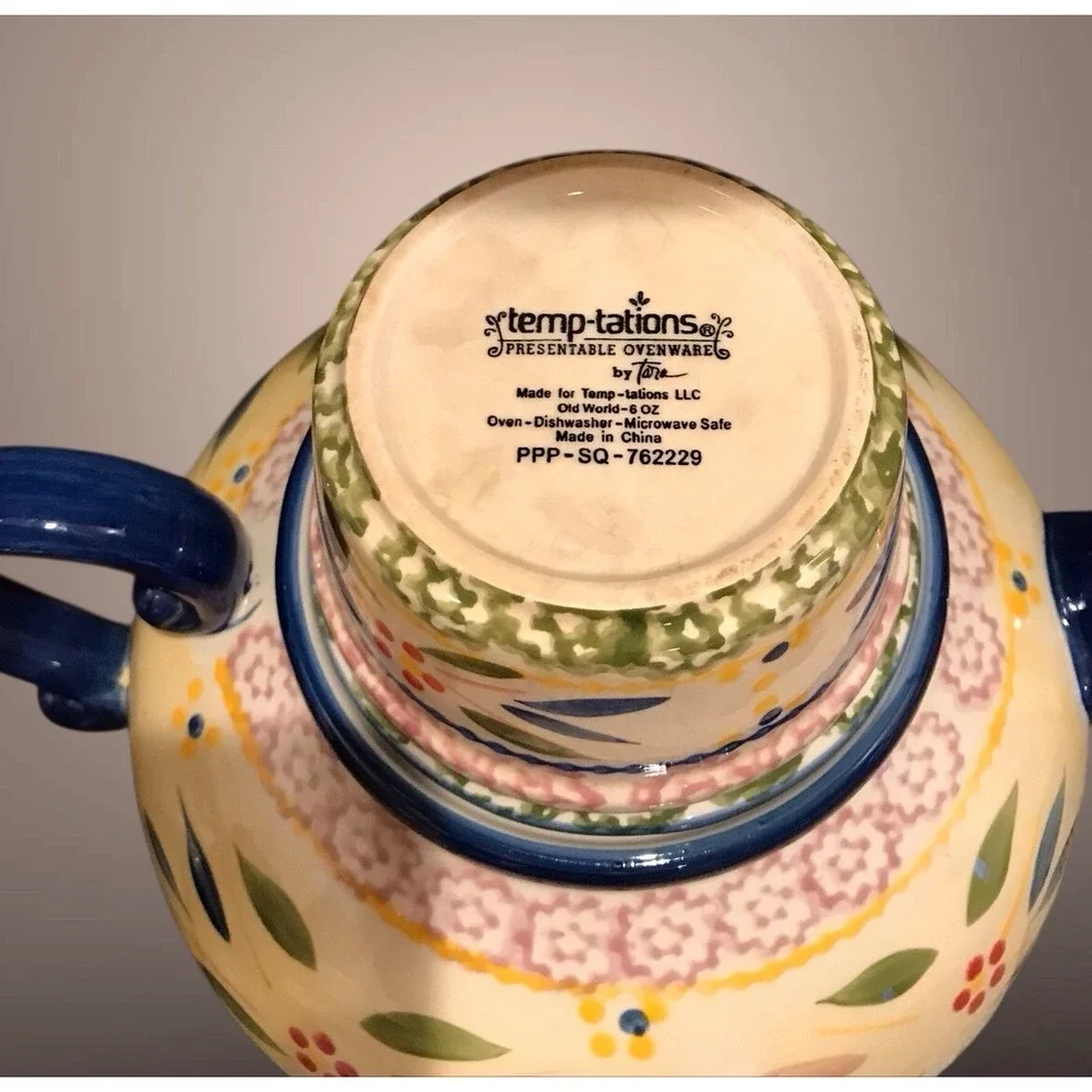Teapot W/Warmer Stand 6 Cups  & Saucers Set Temptations By Tara Old World‎ Green - Picture 6 of 16